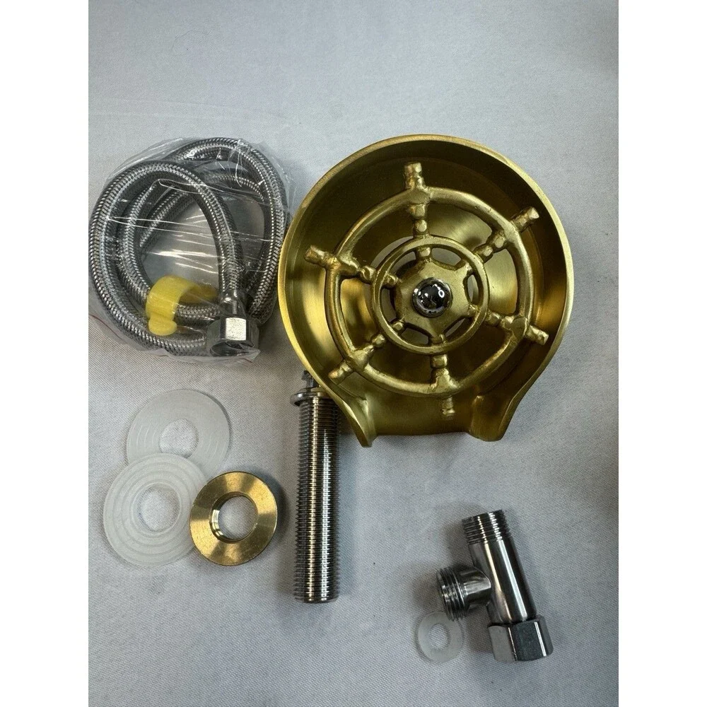 Solid Brass Glass Rinser for Kitchen Sink Nautical Ship Wheel Cup Washer Gold